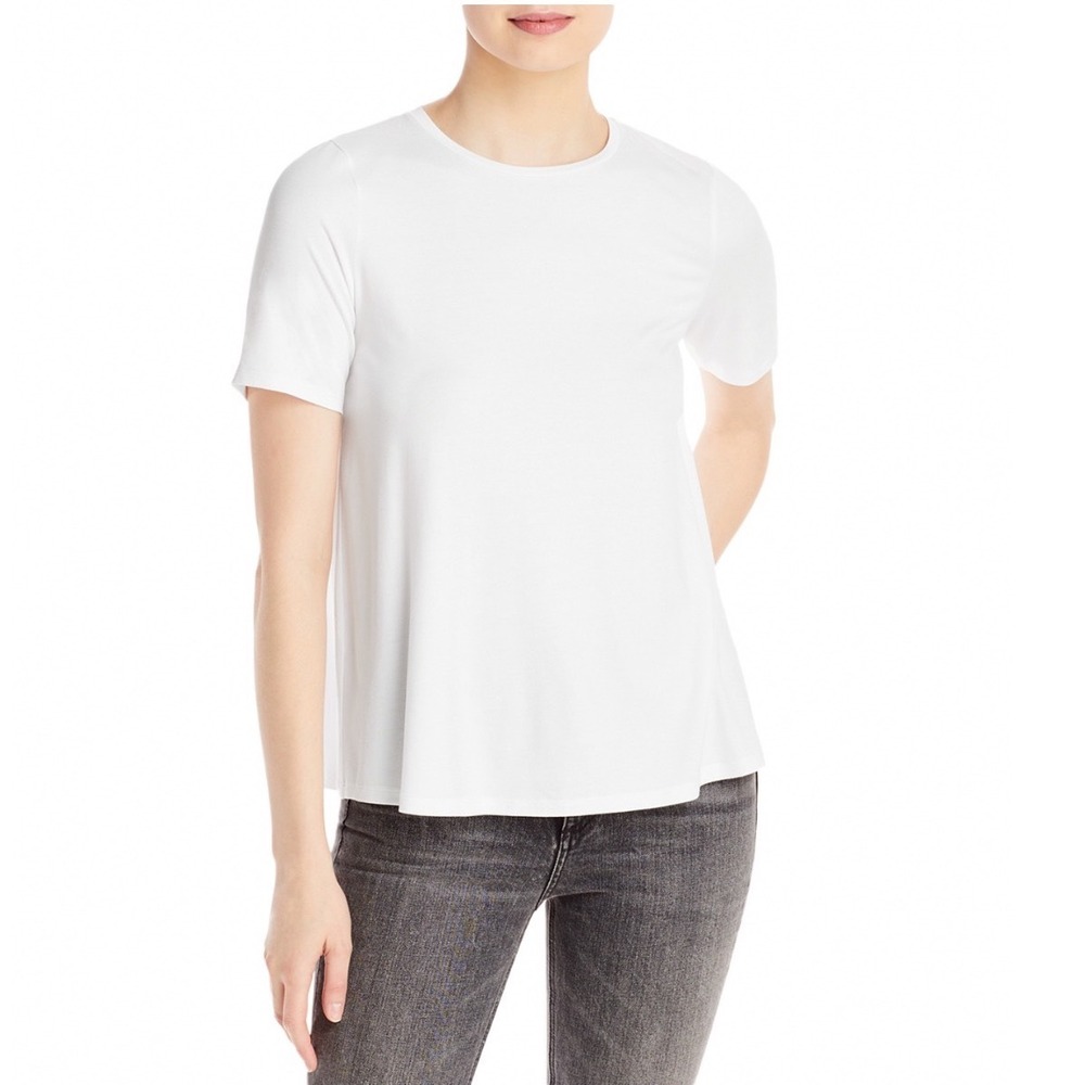 Eileen Fisher White Tencel Lyocell Crewneck Short Sleeve Tee QRFTE-T5792M XS